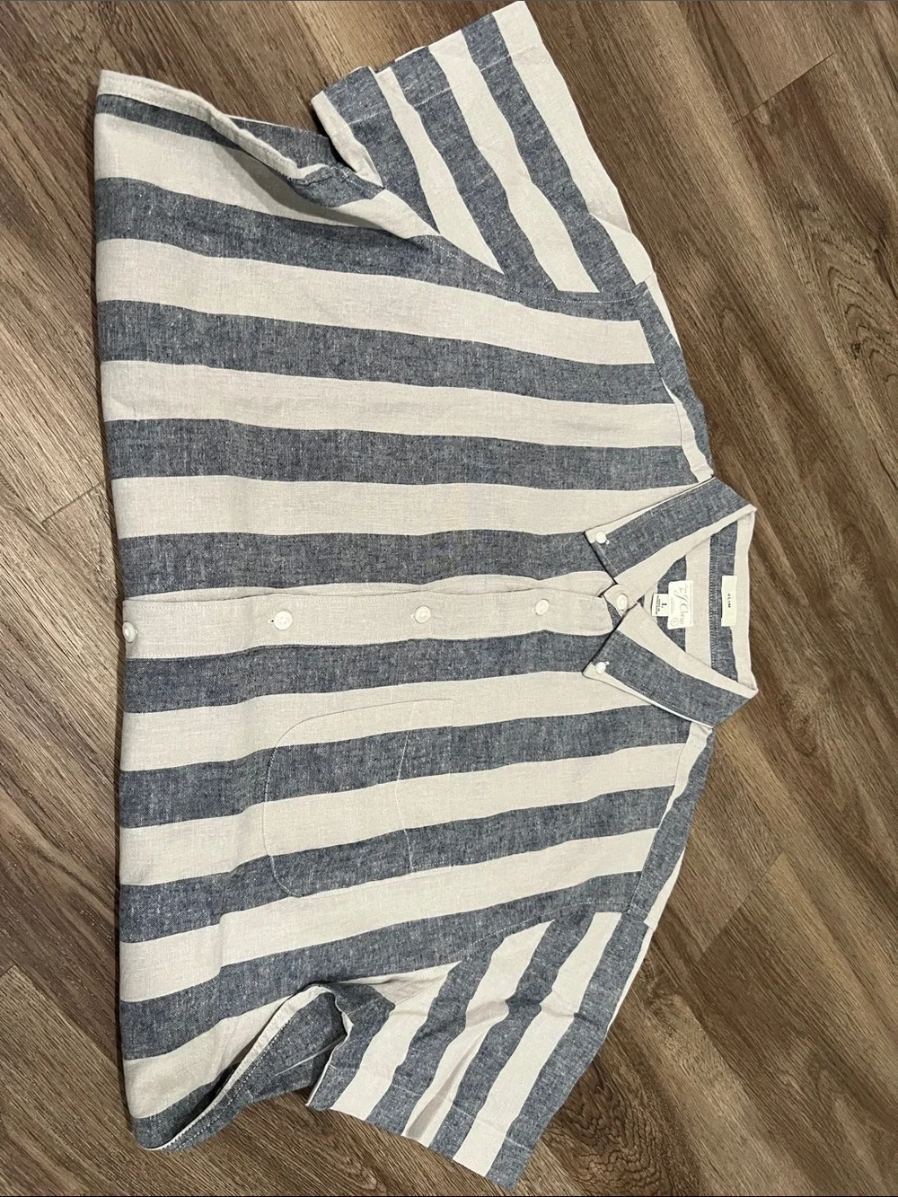J. Crew Men’s Button-Down Shirt in Blue & Cream Vertical Stripes
